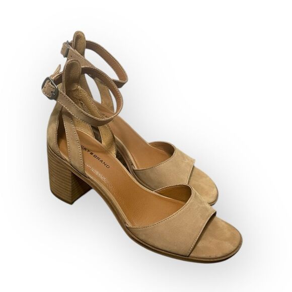 Lucky Brand Heels Women’s 10.5 Solinio Nude Suede Square Toe Sandals - Picture 1 of 8
